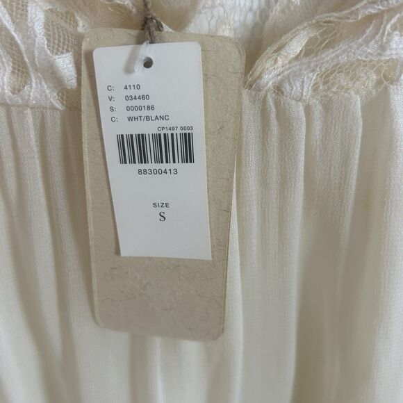 Anthropologie Let Me Be Lace Sheer Blouse Boho Cream L/Sleeve Peasant Top S NEW - Picture 9 of 9